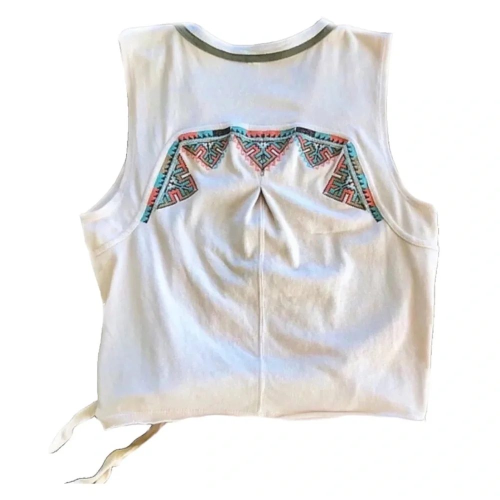Free People Cross My Heart Tank Large 12 Ivory Embroidered Cropped Surplice NWT